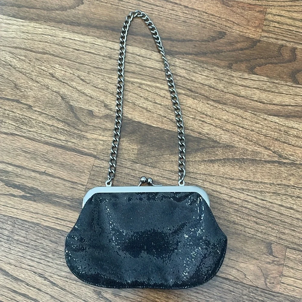 Express Small Black Shimmery Glitter Clutch Evening Bag